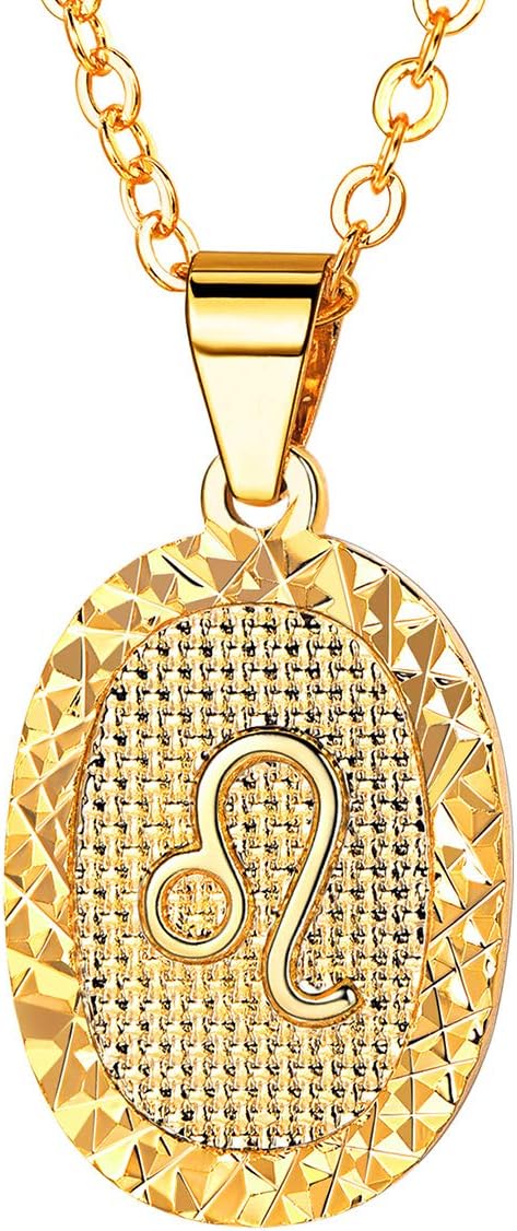 FOCALOOK Gold Plated Zodiac Sign Pendant Necklace for Women Mens 12 Constellation Astrology Horoscope Medallion Pendant 20 Inch