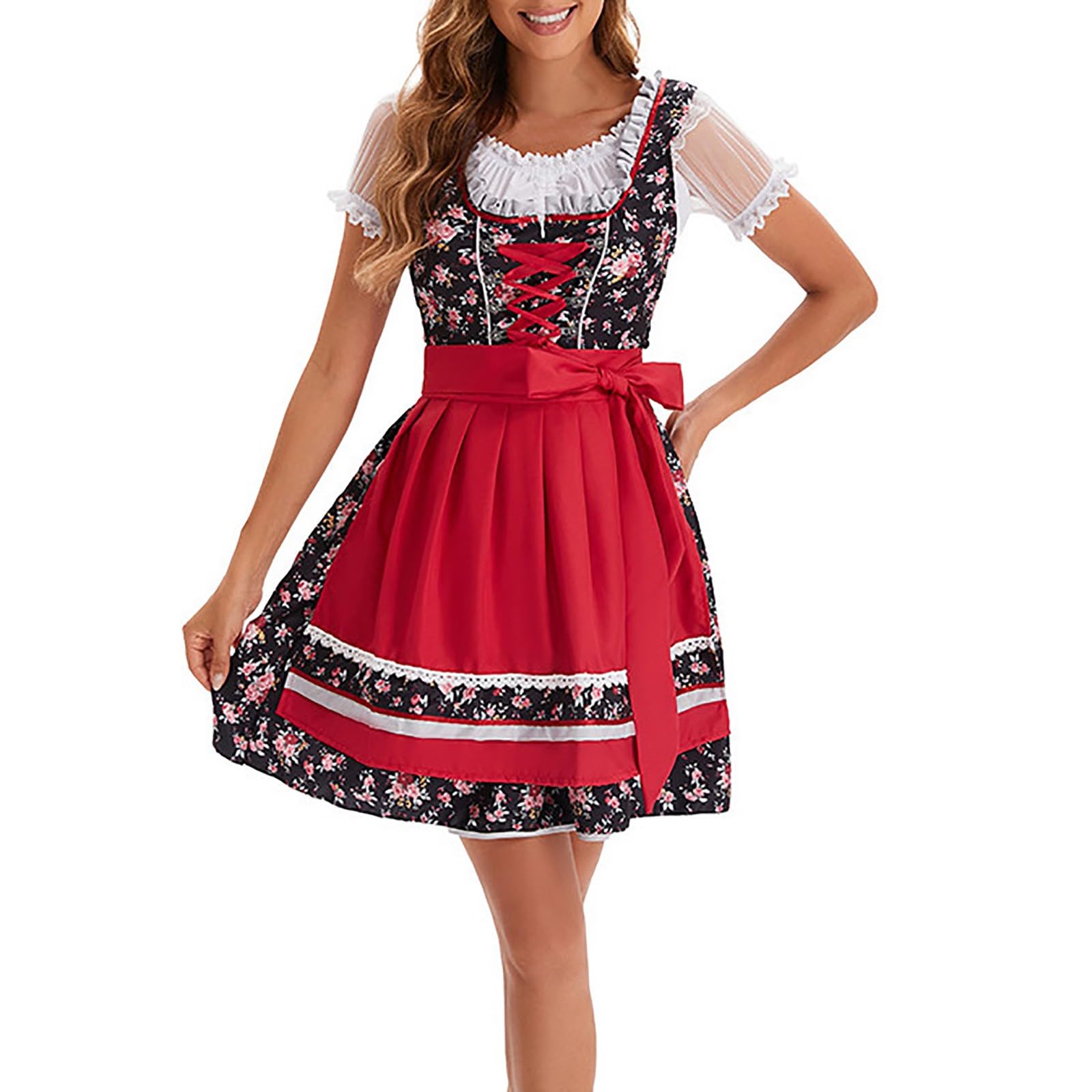Vestido tirolés para mujer, elegante, vestido midi de encaje, vestido tradicional bávaro, estilo étnico, falda tirolesa, vestido largo para Oktoberfest