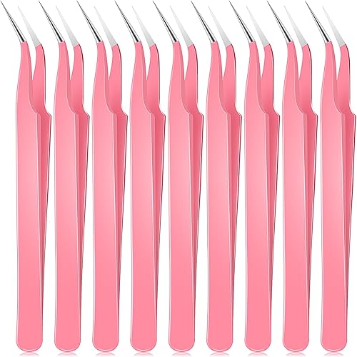Honoson 9 pinzas curvadas puntiagudas para manualidades, pinzas de precisión de acero inoxidable con cubierta protectora para diamantes de