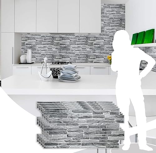 Dundee Deco PG7013-5 Panel de pared 3D de PVC de pizarra sintética gris oscuro, 3.3 pies x 1.7 pies (38.6 in x 19.7 in), decoración de paneles de