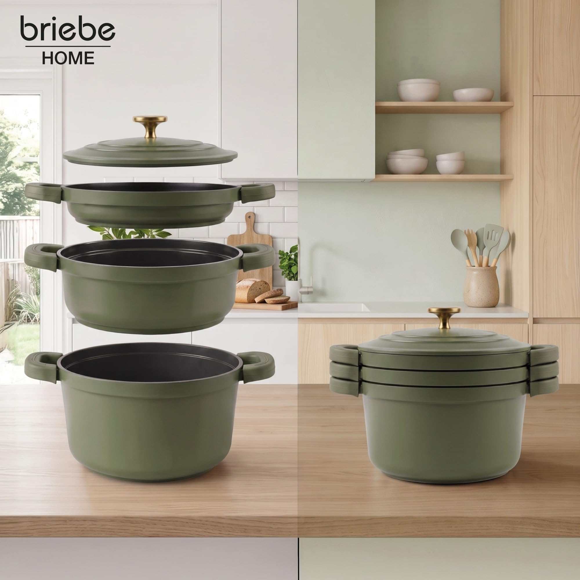 briebe Totem Batería Cocina Apilable Inducción Antiadherente Cerámico