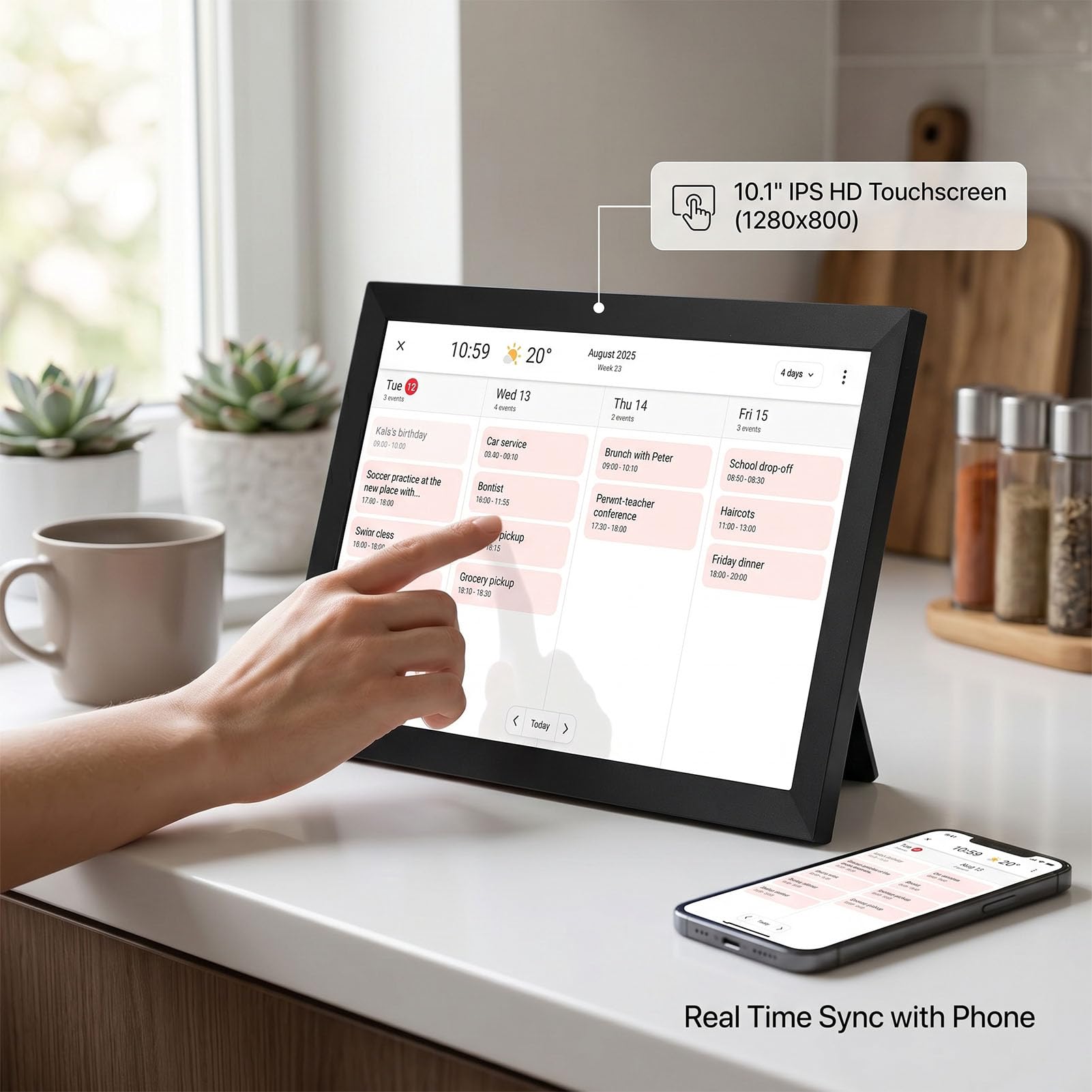 Naroote Calendario Digitale, Agenda Elettronica Intelligente da 10.1 Pollici con Schermo Tattile HD, Cornice Digitale, Agenda Familiare, Controllo tramite App, per Casa e Scuola