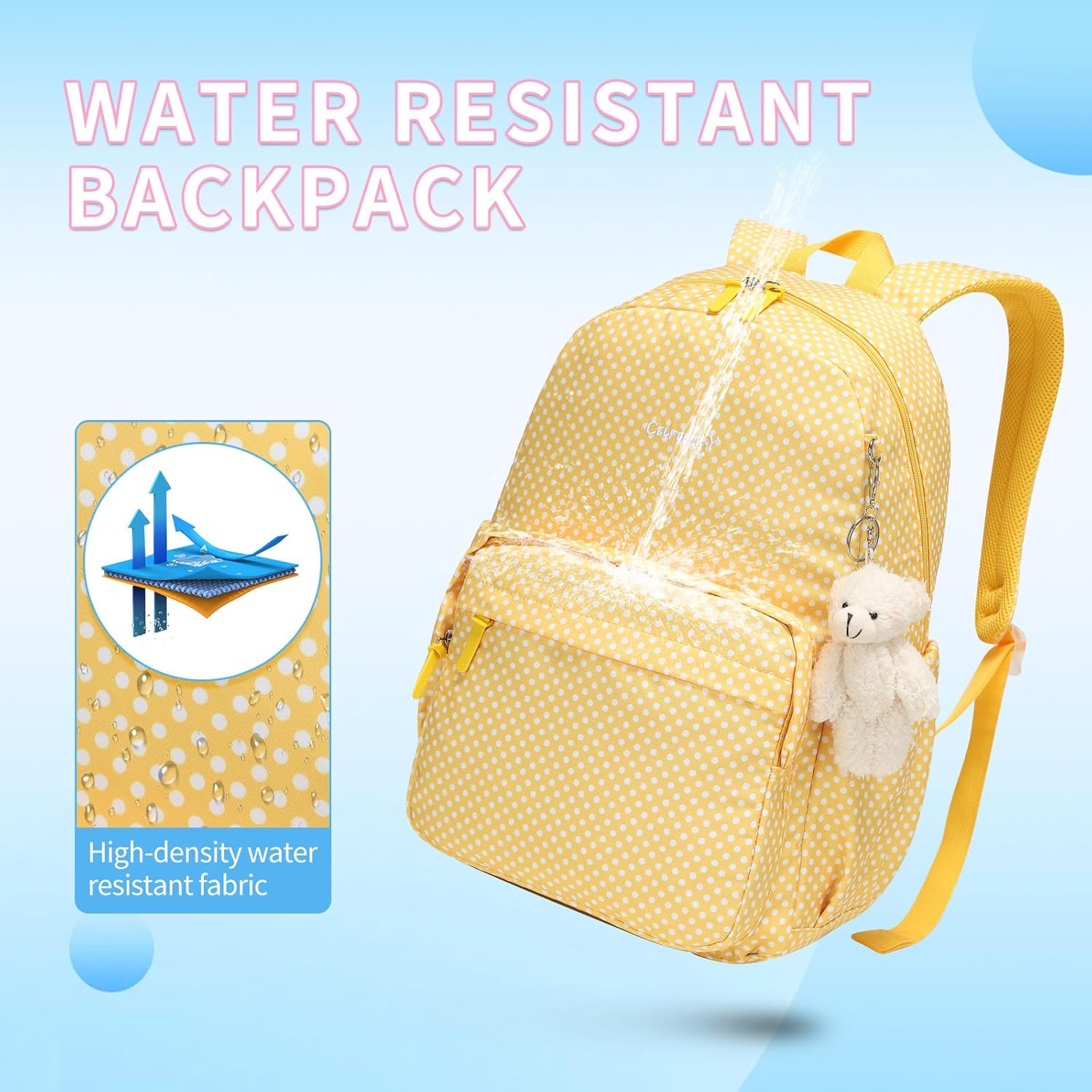 Caran·Y Lightweight Waterproof School Backpack for Kids Teens-Durable Travel Daypack for Boys & Girls Ages 6-18+ with Padded Adjustable Straps Comfortable Design 30L(Yellow dots)