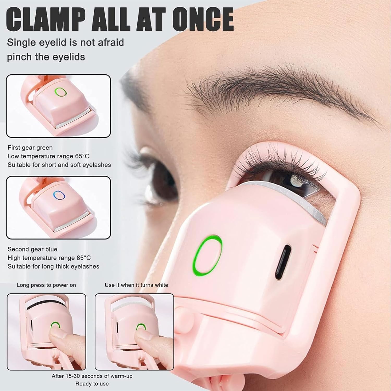 Galera Heated Eyelash Curler,Eyelash Curlers,Heated Lash Curler,Electric Eyelash Curler,2 Heating Modes with Sensing Heating Silicone Pad,Quick Natural Curling Eye Lashes for Long Lasting (Pink)