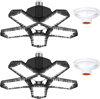 Bittor 2 Pack LED Garage Light,with 2 Pack E26 Screw Socket,120W Deformable Garage Ceiling Lights with 5 Adjustable Panel...