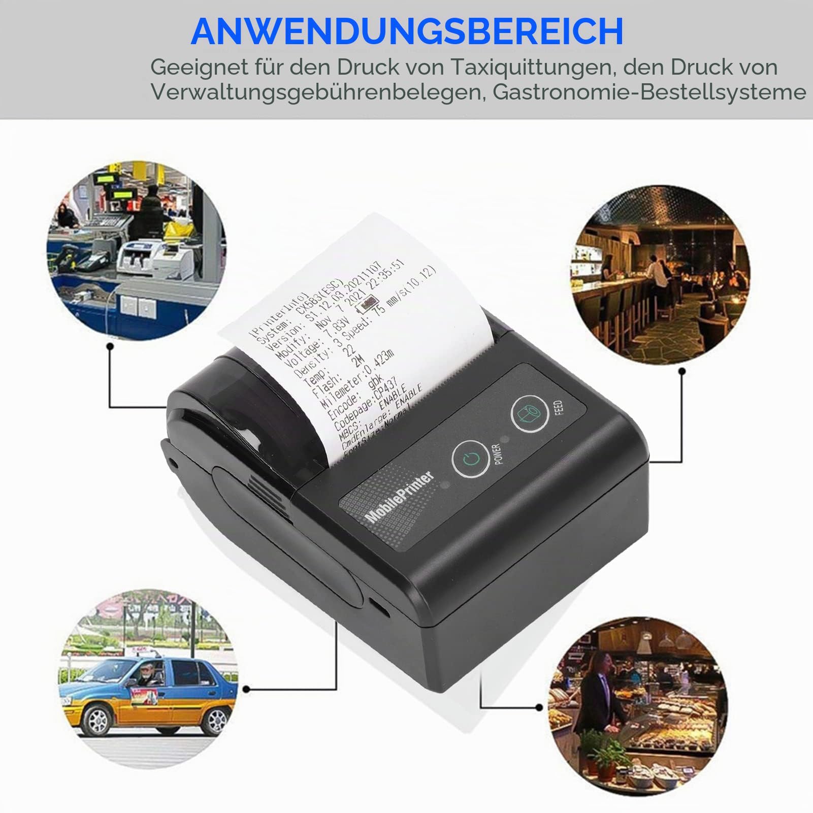 Bluetooth-Belegdrucker, 57 Mm Tragbarer Mobiler USB-POS-Drucker für Persönliche Rechnungen, Mobiler Thermodrucker mit 200 Dpi, Ledergürteldrucker, Unterstützt Telefon/Windows, für Kleine Unternehmen,