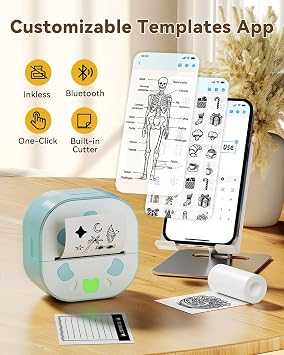 Sticker Printer, PrintPods Mini Printer, Bluetooth Portable Sticker Maker with 3 Rolls Paper, Print Pod Inkless Thermal Printer for iPhone, Impresora Portatil for Notes, Journal, DIY, Kids Gift