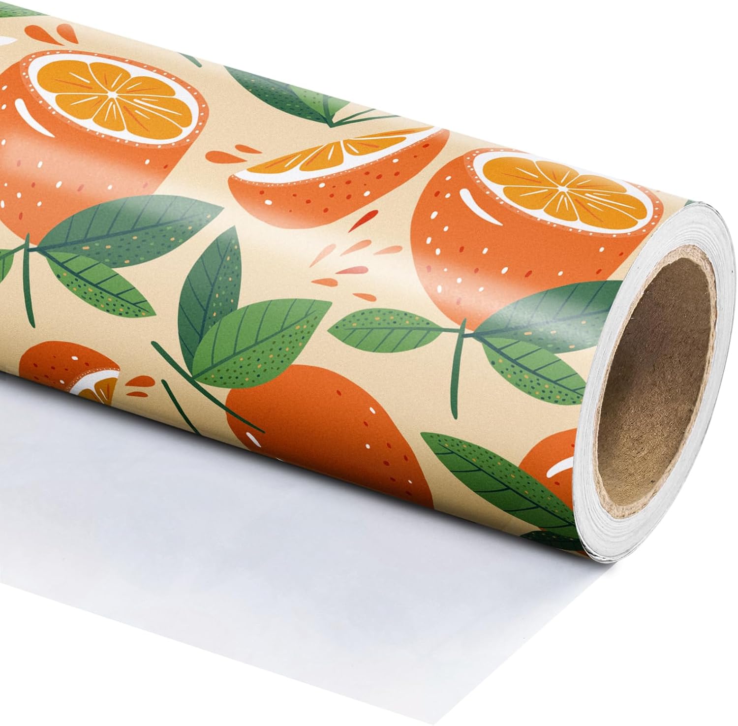 WRAPAHOLIC Orange Fruits Wrapping Paper Roll - Mini Roll - 17 Inch x 9.8 Feet - Orange and Leaves Design, Perfect for Summer, Birthday, Wedding, Bridal Shower - Image 3