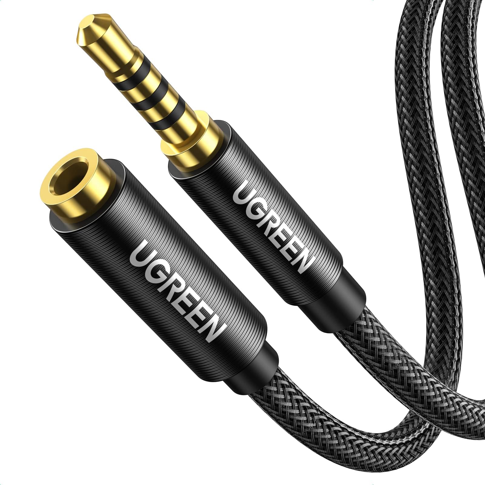 Headphone Extension Cable 4 Pole TRRS 3.5mm Extension with Microphone Male to Female Stereo Audio Cable Gold Plated Nylon Braided Compatible with iPhone iPad Smartphones Media Players, 16FT
