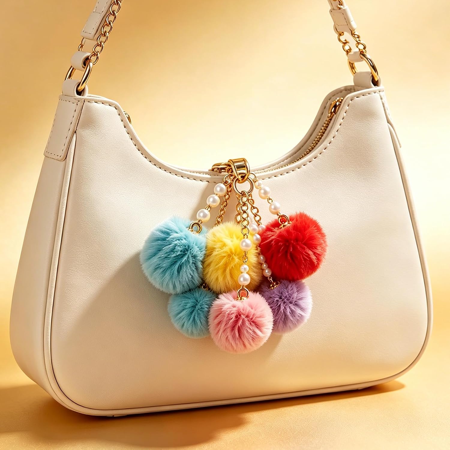 20PCS Fuzzy Pom Poms Keychain Charms, Colorful Pom Poms for Crafts and Arts, Small Soft Pompom Puff Balls Pendant for Bracelets Earrings Jewelry Making DIY Art Creative Crafts