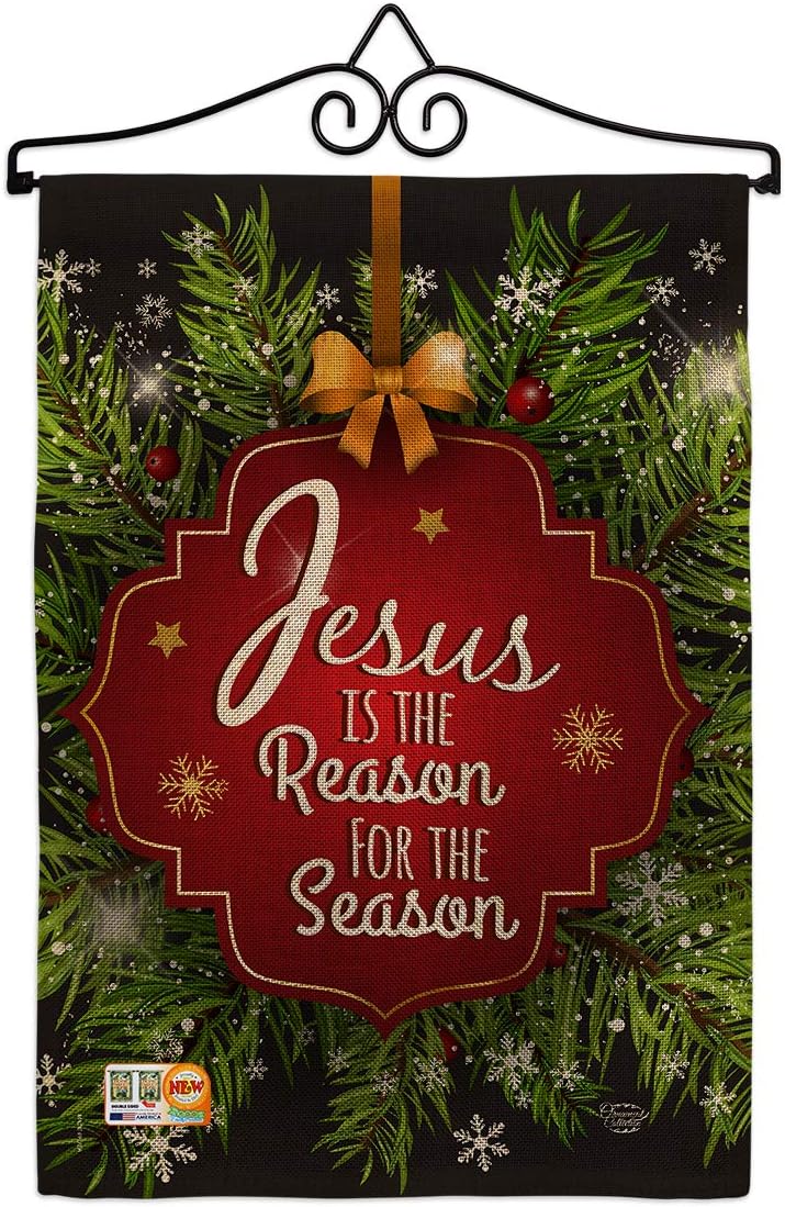 Jesus is the Reason Burlap Garden Flag Wintertime Nativity Three King Religious Holy Family Season Christian Small Decorative Gift Yard House Banner Double-Sided Made In USA 13 X 18.5