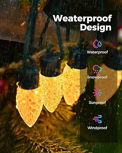 Miniatura 5 de litogo Luces de Navidad C9 para exteriores con control remoto, 84 pies, 50 luces LED RGB que cambian de color con temporizador, luces de hadas