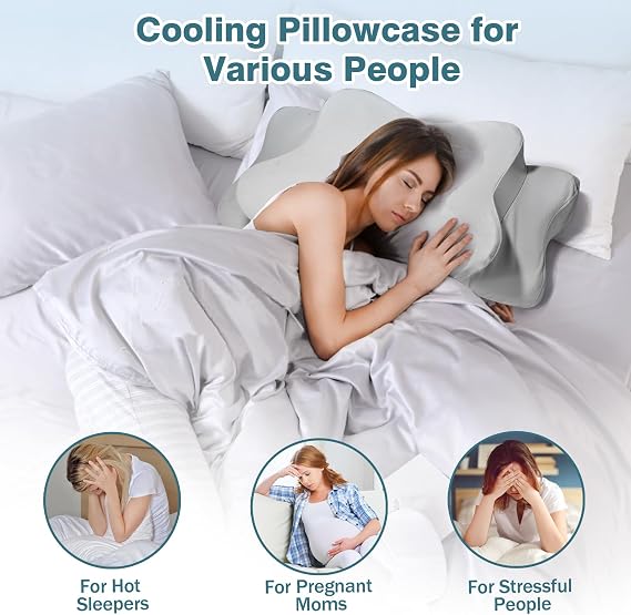 Cooling Cervical Pillowcase 24.8 x 14.96, Ice Silk Neck Pillow Cover