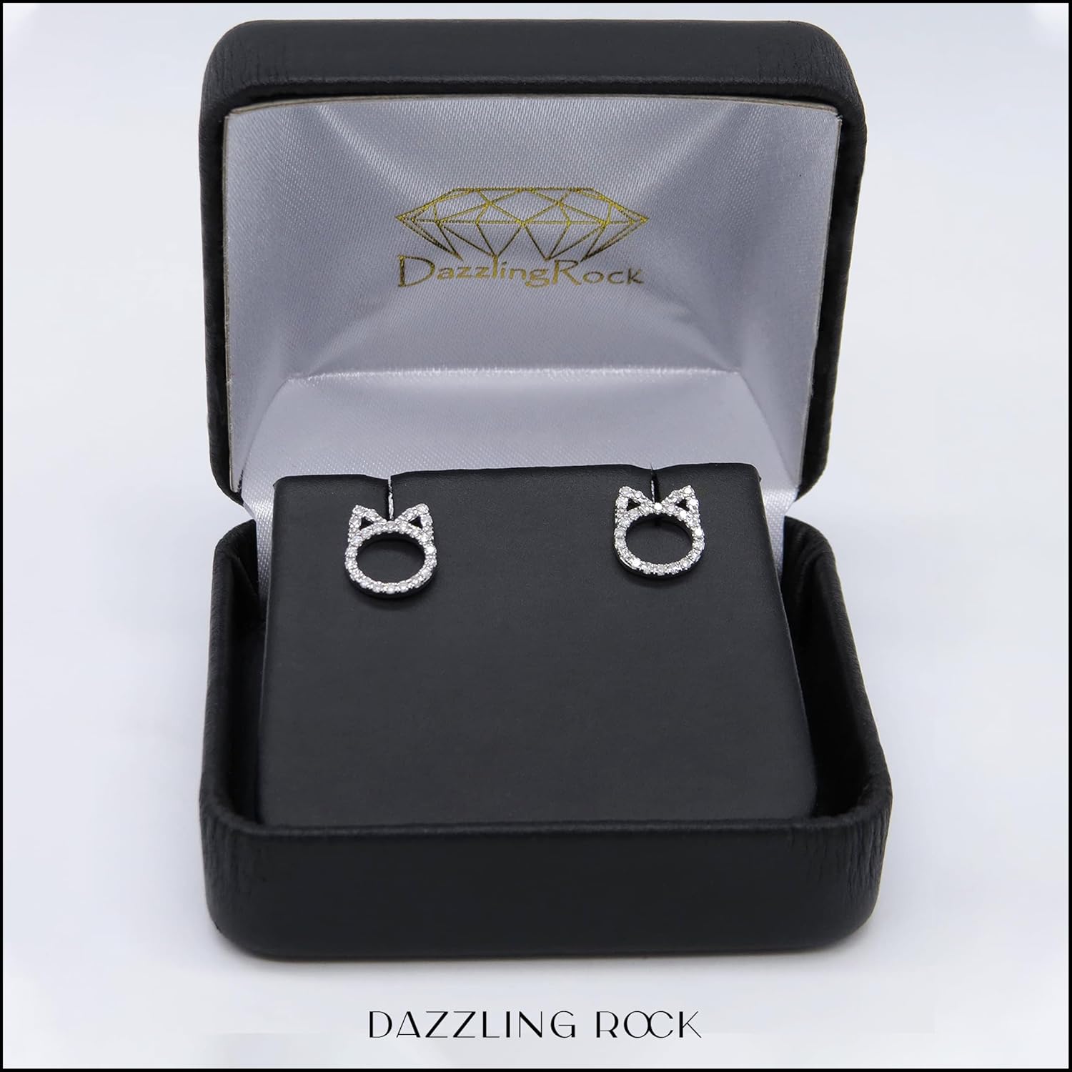 Dazzlingrock Collection 0.25 Ctw Natural Round White Diamond Kitty Cat Stud Earrings for Her in 925 Sterling Silver in Push Back