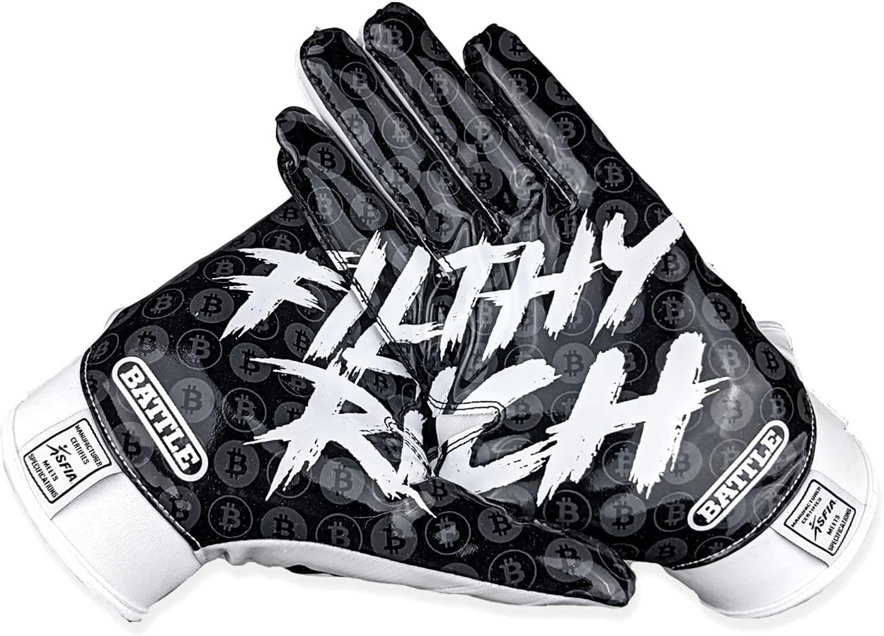 Battle Sports Back of Hand Wide Receiver Football Gloves, Ultra-Tack Sticky & Grip, No Slip - Adult & Youth
