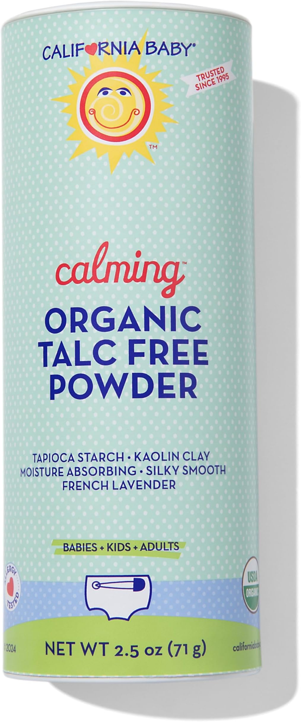 California Baby Powder | Certified Organic Baby Powder Talc-Free | Absorbs Moisture + Anti-Chafing | Lavender Baby Powder Travel Size | 2.5oz / 71g