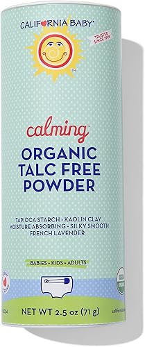 California Baby Polvo de bebé orgánico certificado sin talco | Absorbe la humedad y antirozaduras | Polvo de bebé lavanda tamaño viaje | 2.5 oz / 71