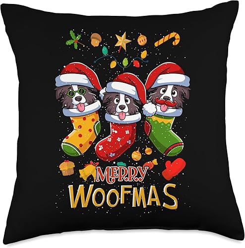 BCC Border Collie Shirts & Dog Lover Gifts Border Collie - Almohada de Navidad de Papá Noel X-Mas Dogs de 18 x 18 pulgadas, multicolor