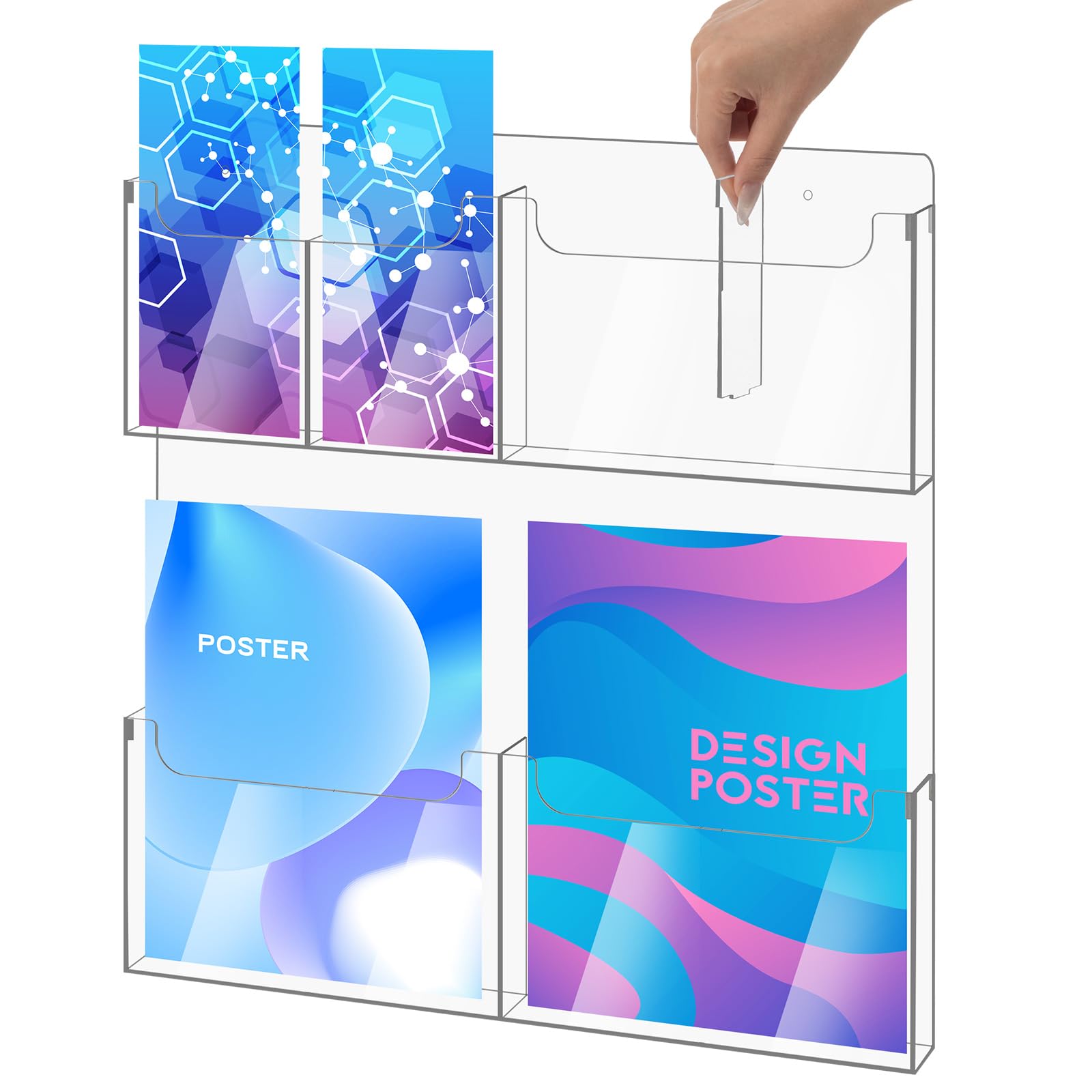 Sherr 1 Pcs Acrylic Brochure Holder Wall Mount with Removable Adjustable Dividers, Large Capacity Literature Display Stand for 4'' x 9'', 8.5'' x 11'' Pamphlets, 17.8'' x 18.9'' for Office Hotel