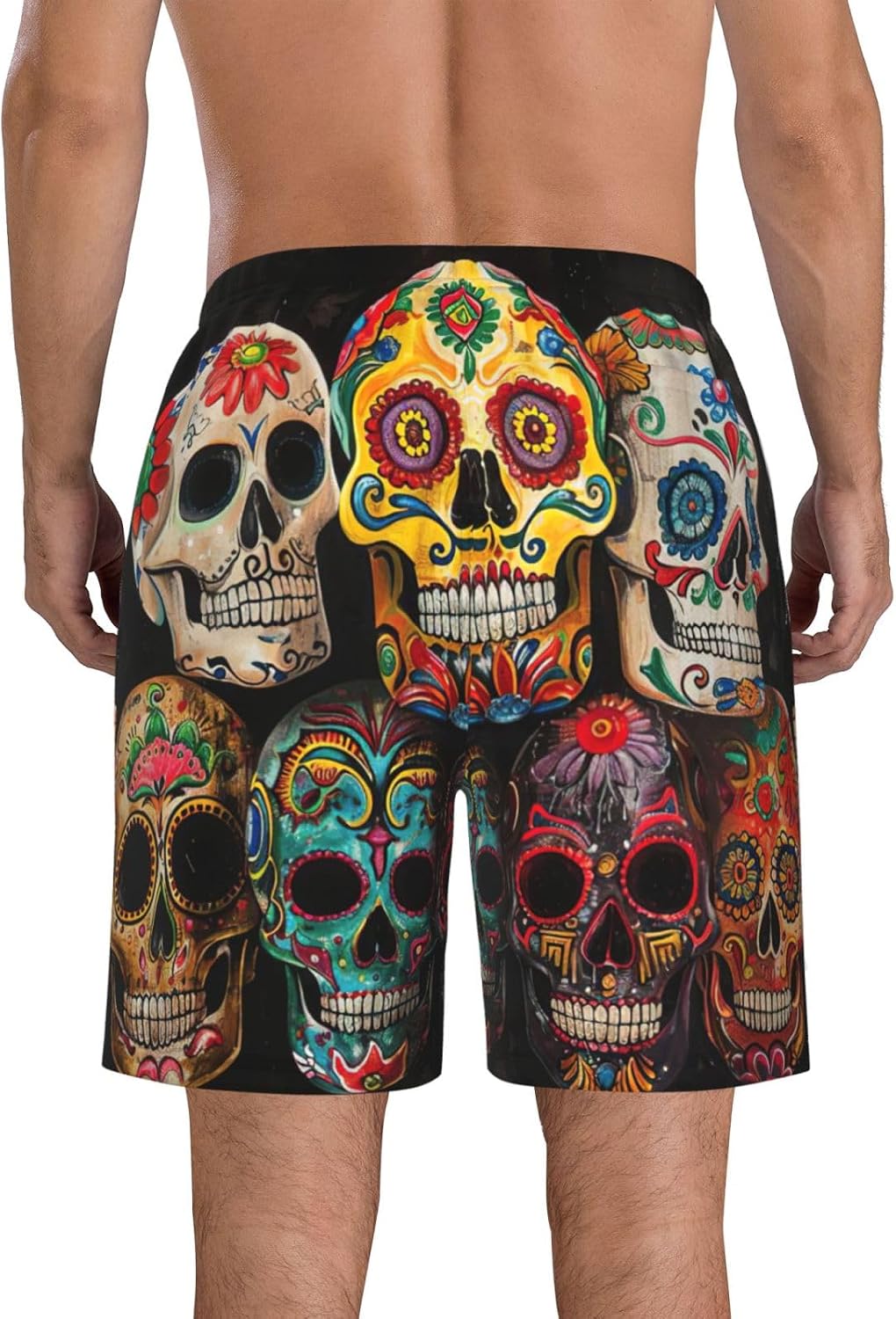 Sugar Skulls Print Men's Quick-Drying Shorts Casual Beach Pants Stretch Waist Shorts and Pockets
