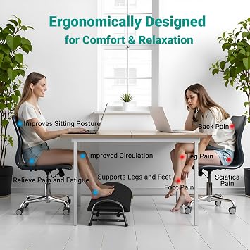 YEASHEIN Adjustable Foot Rest for Under Desk at Work, 6 Positions - Black