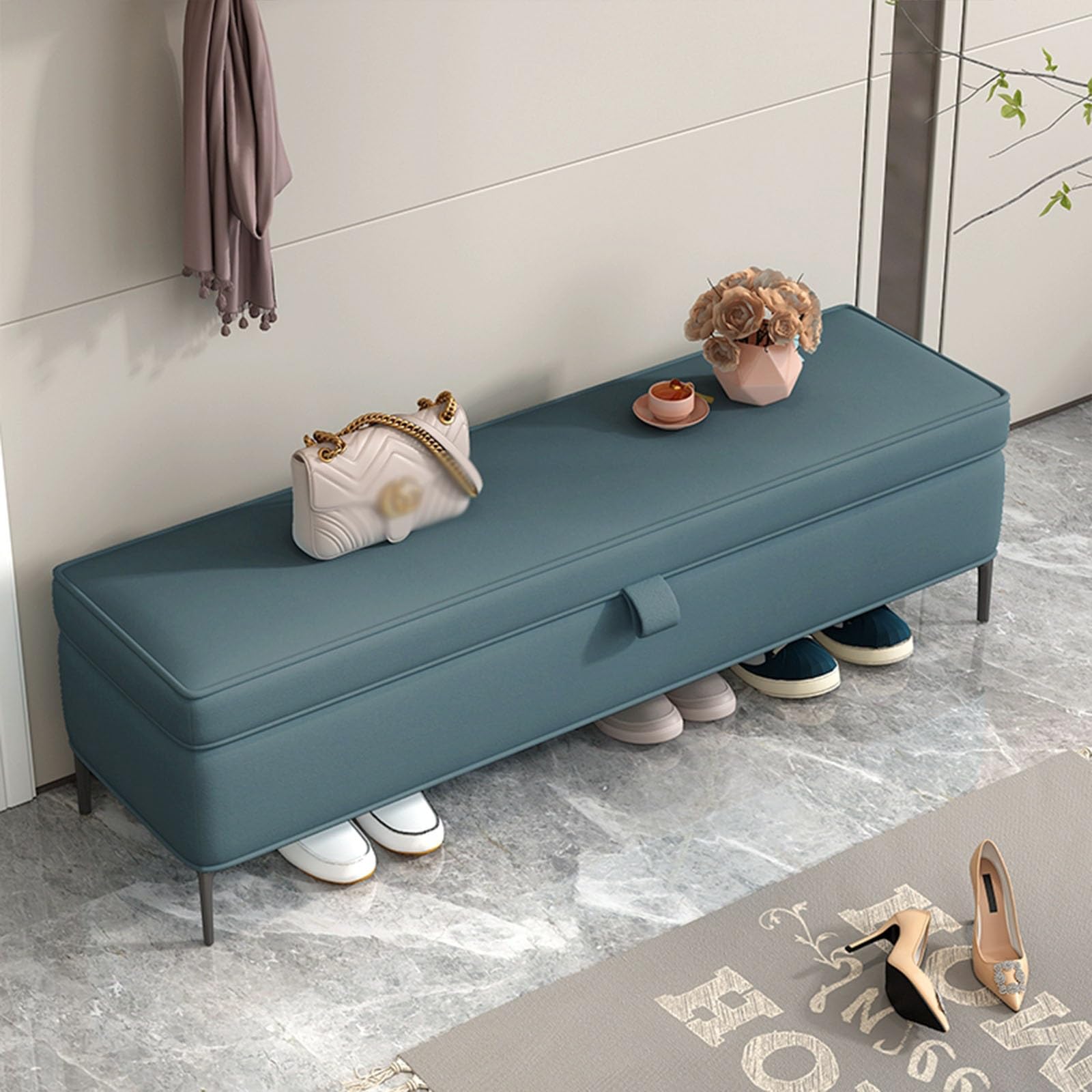 Banc de rangement à chaussures d'entrée avec coffre de rangement intérieur 80cm