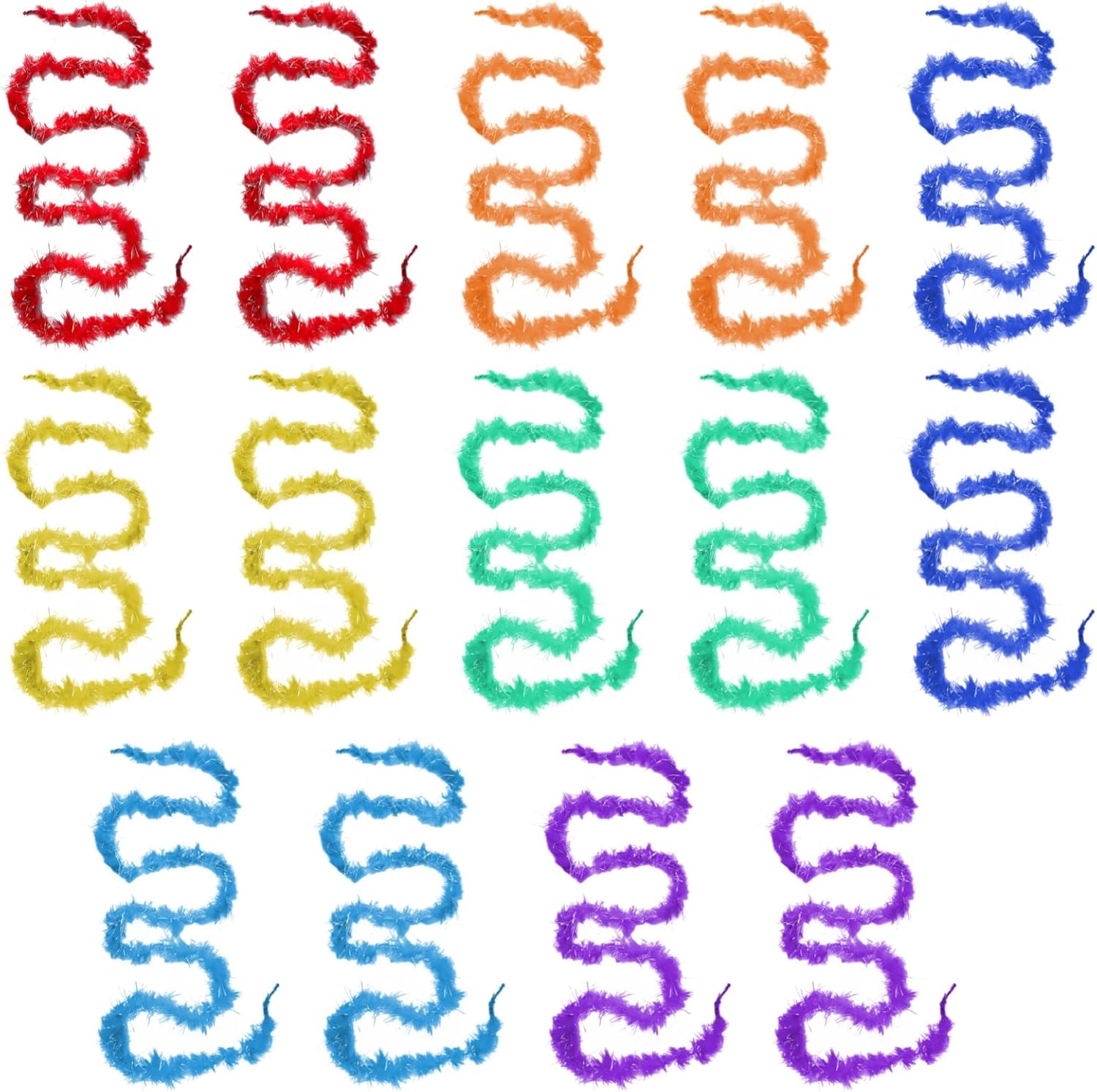 14 Colorful Feather Boas For Parties, Vibrant Feathers With Metallic Threads, 78.7 In / 2 M Each, Ideal For Costume Design, Diy Crafting, And Festive Decorations, Including Colors Red, Yellow,