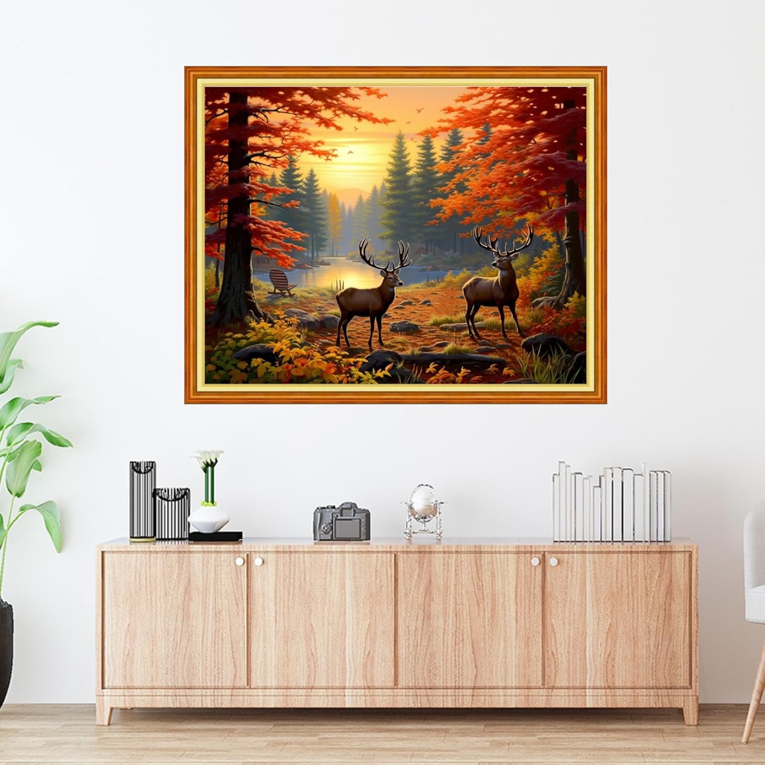 Foxdiviy Stamped Cross Stitch Kits Full Range of Embroidery Needlework Starter Kits for Beginners Adults 11CT Embroidery Patterns Art Crafts DIY Needlepoint Kits-Late Autumn Elk 16x20 inch