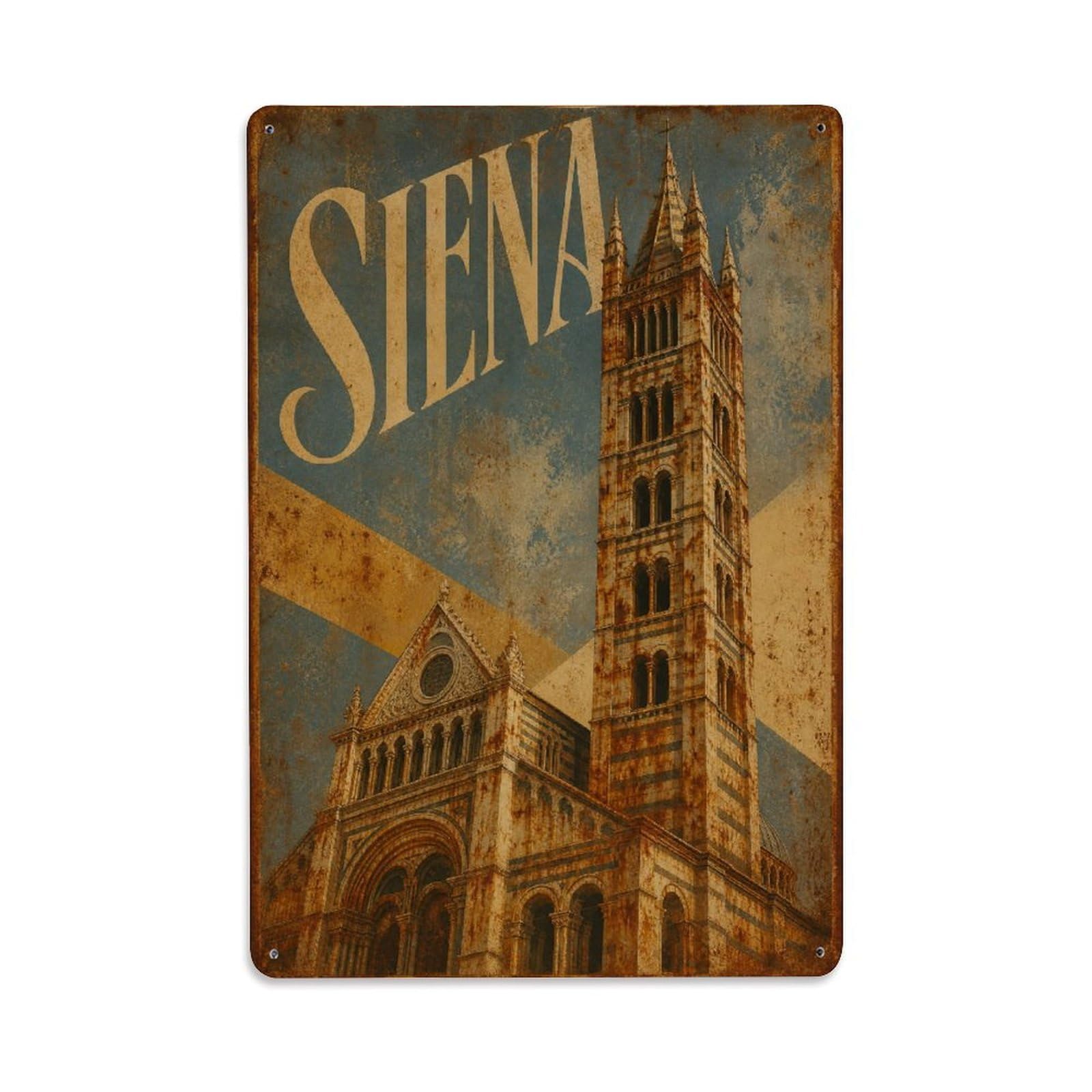 Huiyhb 8X12inch(20X30cm) Vintage Travel Siena Cathedral Bell Tower Architecture Italy Metal Tin Sign