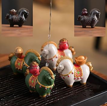 2PCS Resin Color-Changing Tea Pets - Kungfu Style Rich Tang Horse Feng Shui Ornament for Wealth & Good Luck, Coffee Table Tea Decor Gift for Tea Lovers