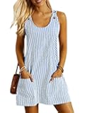 Womens Sleeveless Summer Dresses 2026 Casual U Neck Sundresses Striped Printed Short Dress With Pocket