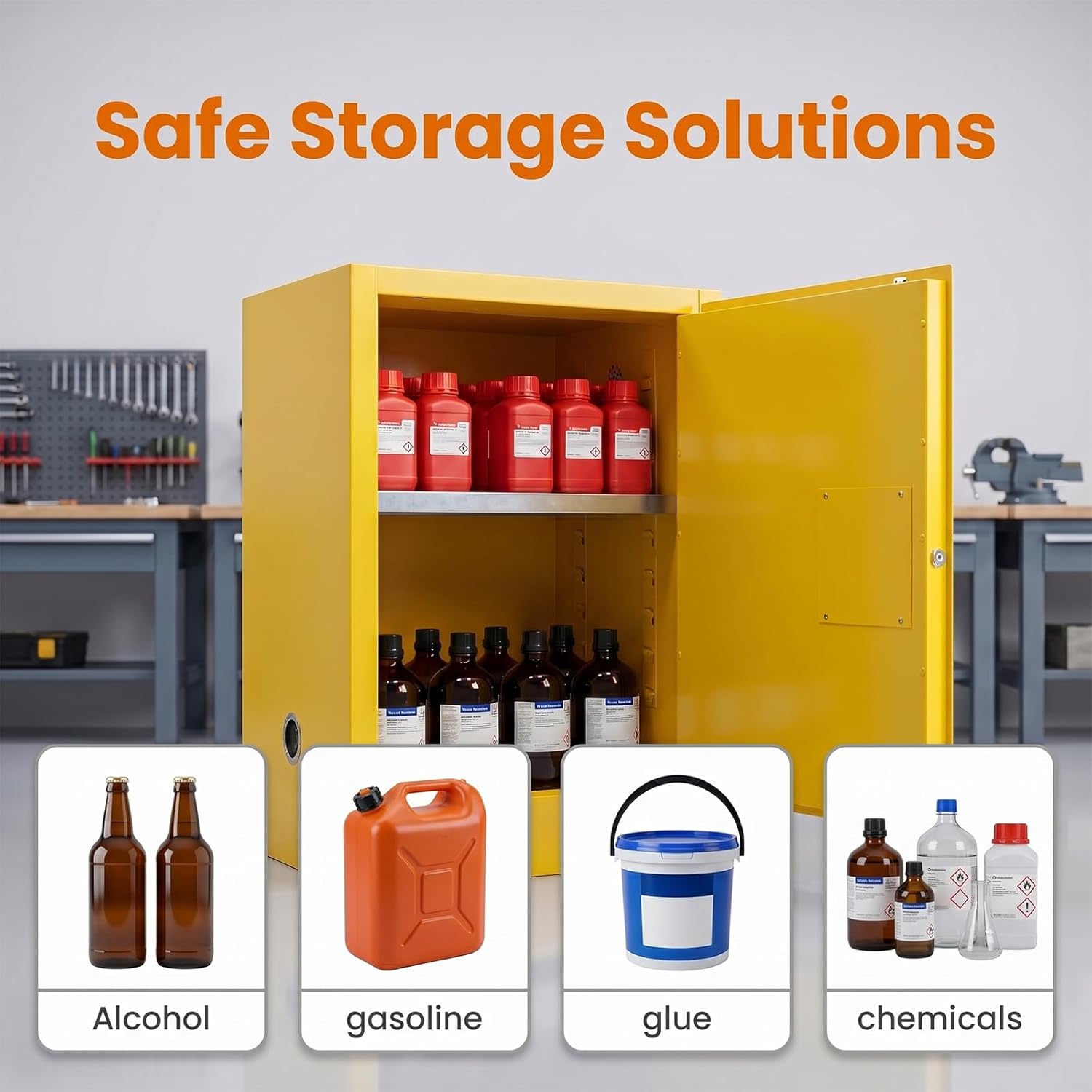30 Gallon Flammable Storage Cabinet, 35” x 23” x 18” Fire Cabinets, 3-Point Lock System Safety Storages Cabinets, Galvanized Steel Chemical Storage Cabinet for Industrial, Commercial and Home