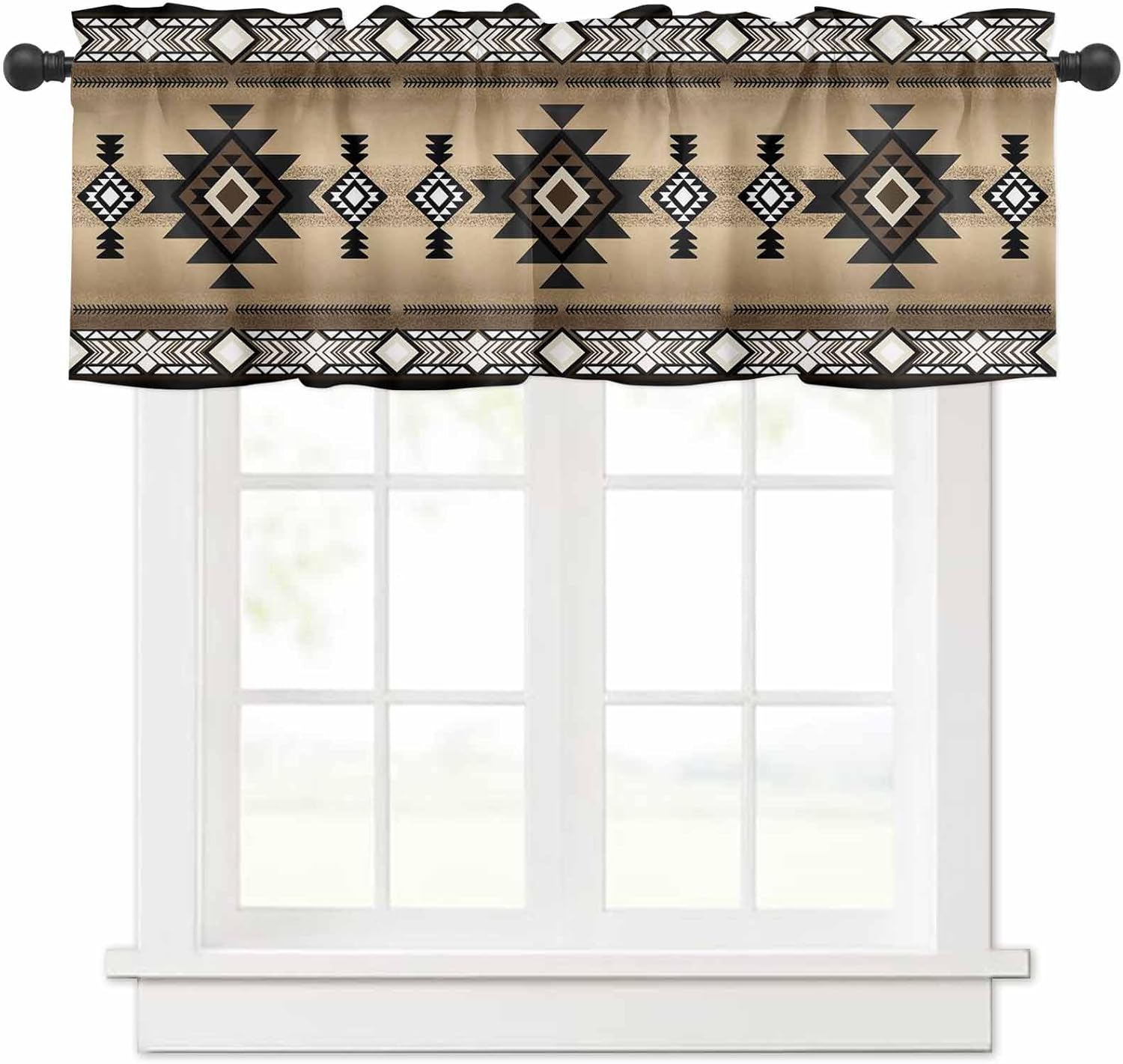 Western Curtain Valance for Windows/Kitchen/Living Room/Bedroom,Rod Pocket Valance Curtain Panel Drape Short Topper Small Tier Cafe Curtains Rustic Southwest Native American Indian Tribal 54X18