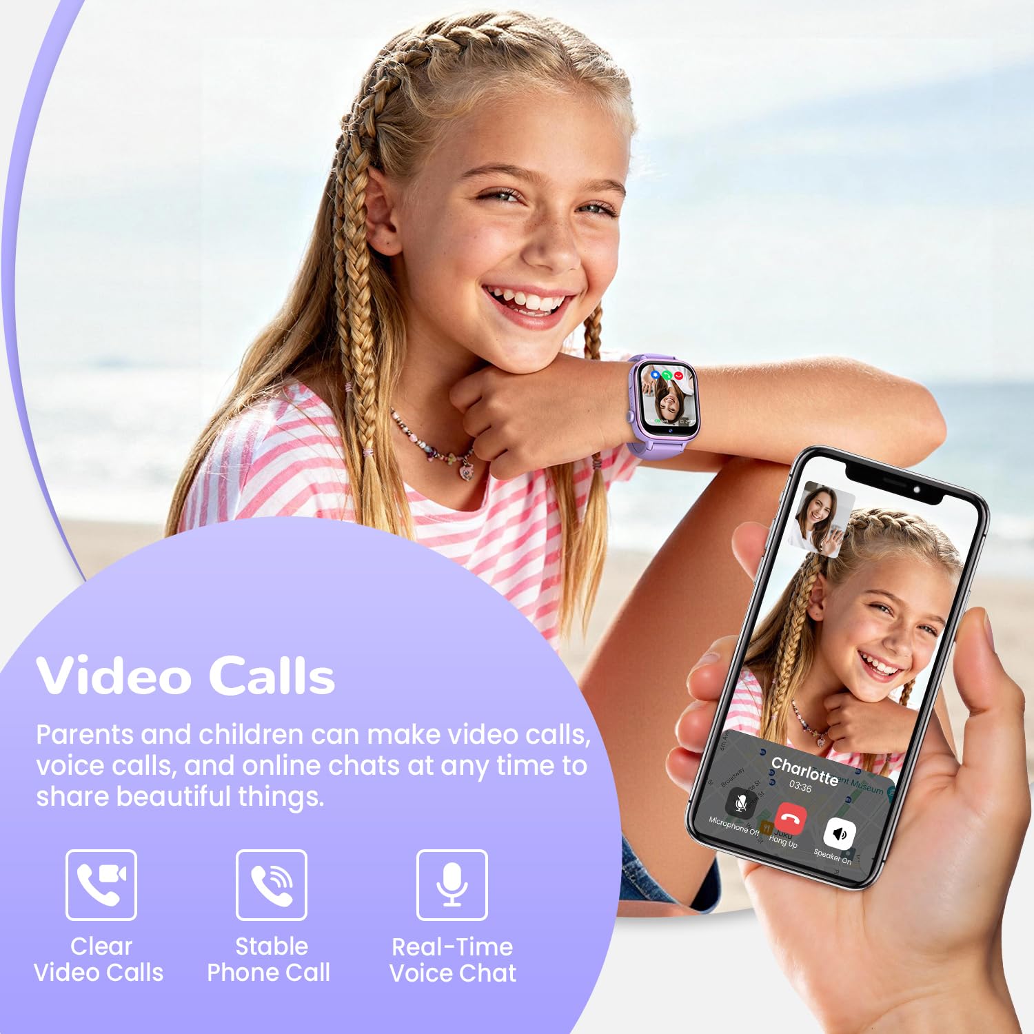 RUXINGX Inteligentny zegarek dla dzieci, Smartwatch dla dzieci z GPS i rozmowami wideo, telefon, czat głosowy, SOS, tryb szkoły, aparat, krokomierz, monitor snu, IP68 wodoodporny prezent dla dziewcząt