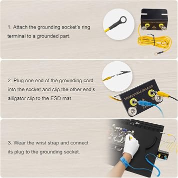Anti Static Soldering Mat, Extra Large 27.6 x 15.7 Heat Resistant 932°F Large Silicone ESD Safe Work Mat with Grounding Accessories and Anti Static Wrist Strap (Black)