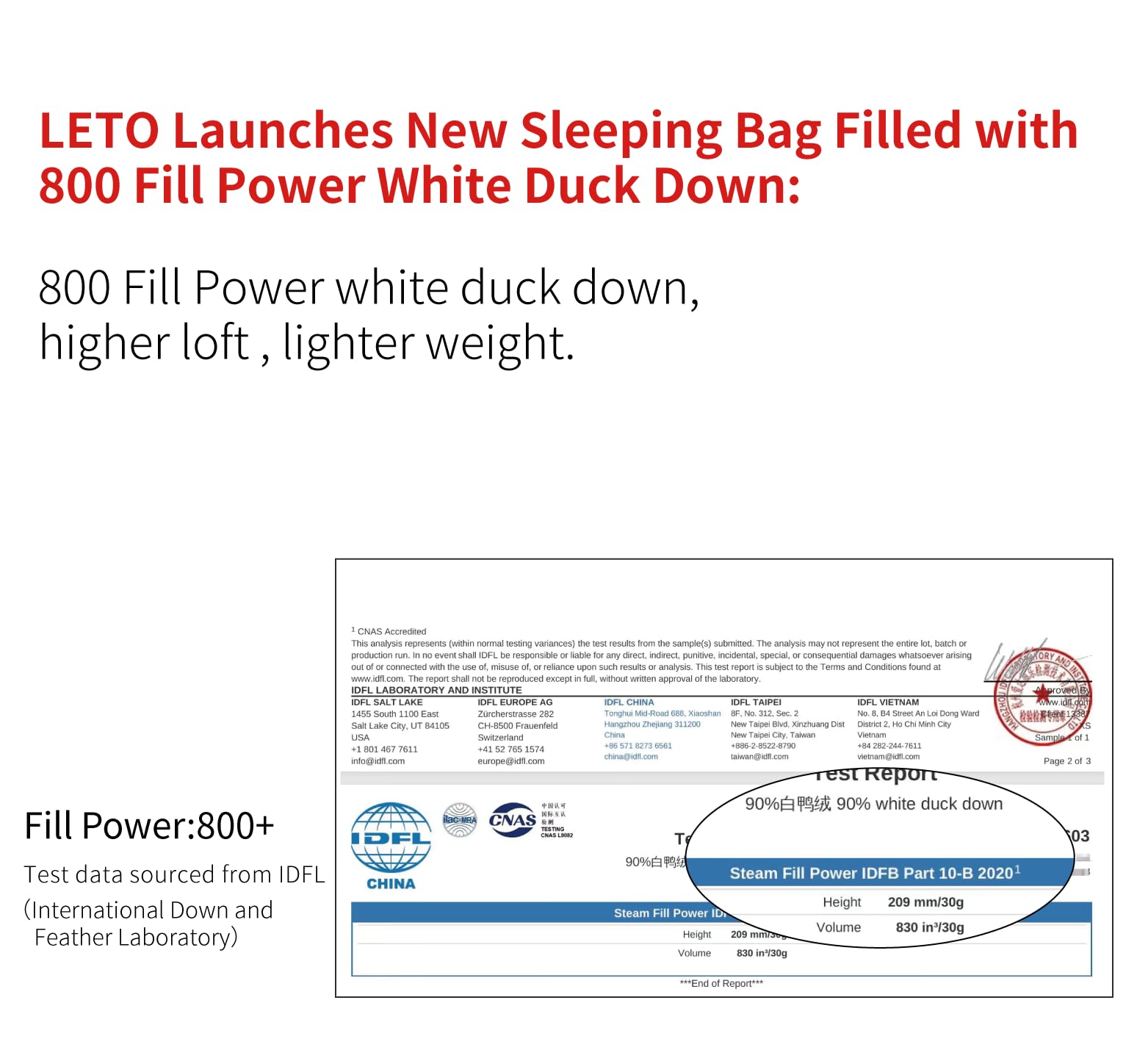 LETO 2025-M/L Serie 800FP Entendaunen-Schlafsack, Rucksackreisen, ultraleichte Outdoor-Campingausrüstung