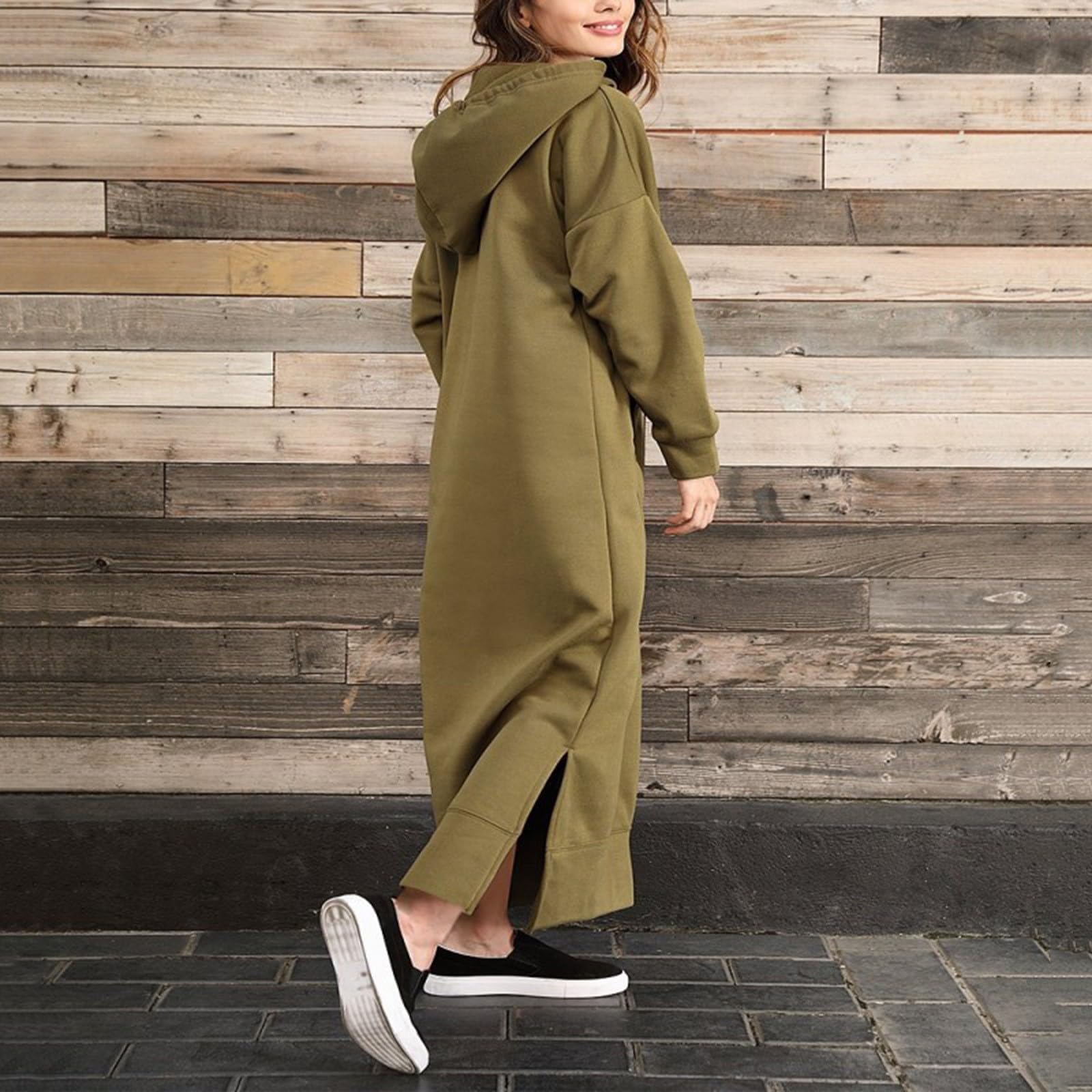 Generisch Damska bluza z kapturem z długim rękawem w dużych rozmiarach, z bawełny, oversize, sukienka z kieszeniami, Maxi Warmy sweter na przytulne dni