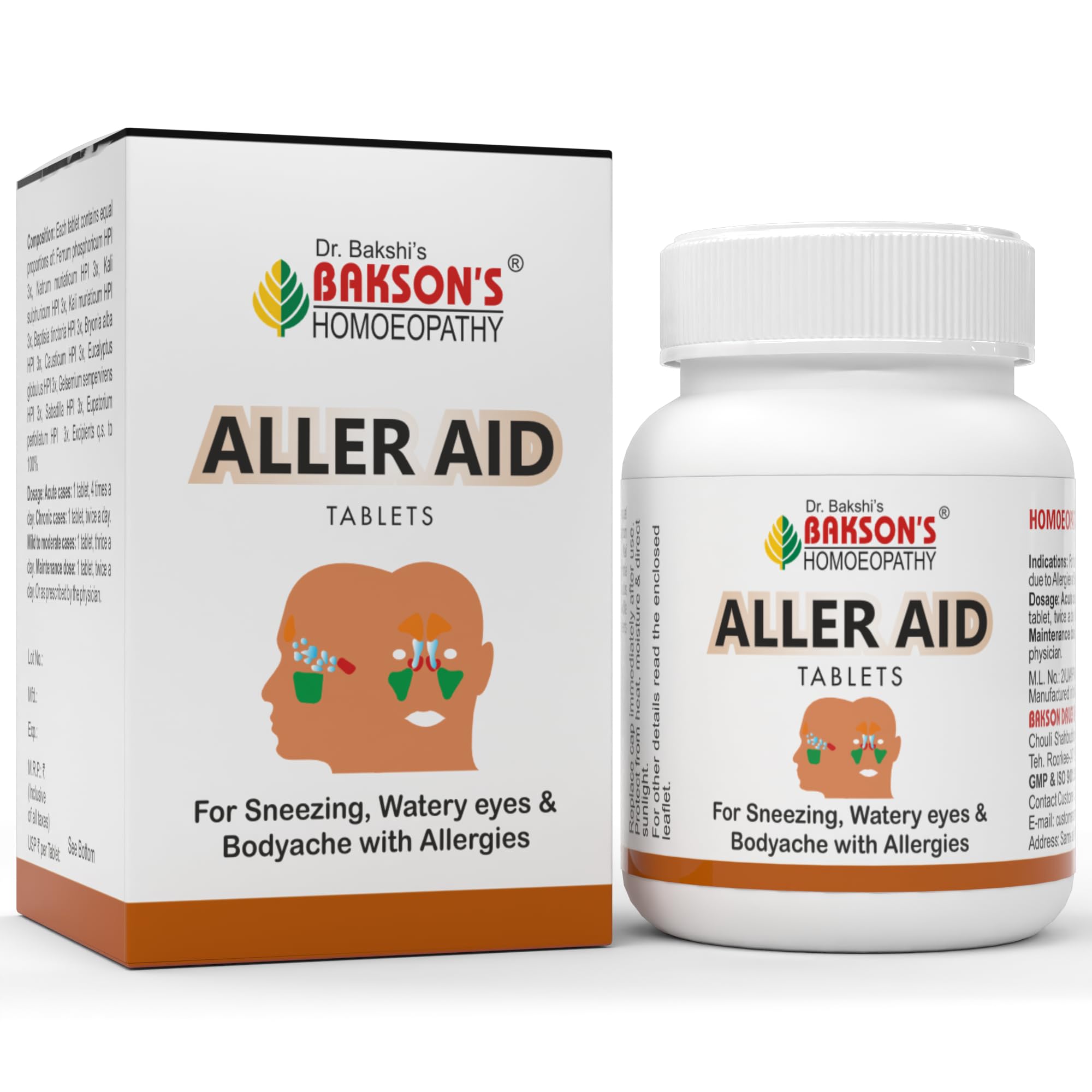 Dr. Bakshi's BAKSON'S HOMOEOPATHY ALLER AID TABLETS | For Sneezing and Watery Eyes | 75 Tablets