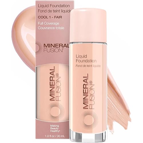 Mineral Fusion Full Coverage Liquid Foundation (Cool 1, Fair) - Lightweight & Hydrating Matte Finish Makeup - With Skin Soothing Green Tea, Lavender - Hypoallergenic, Fragrance-Free - 1 Fl Oz
