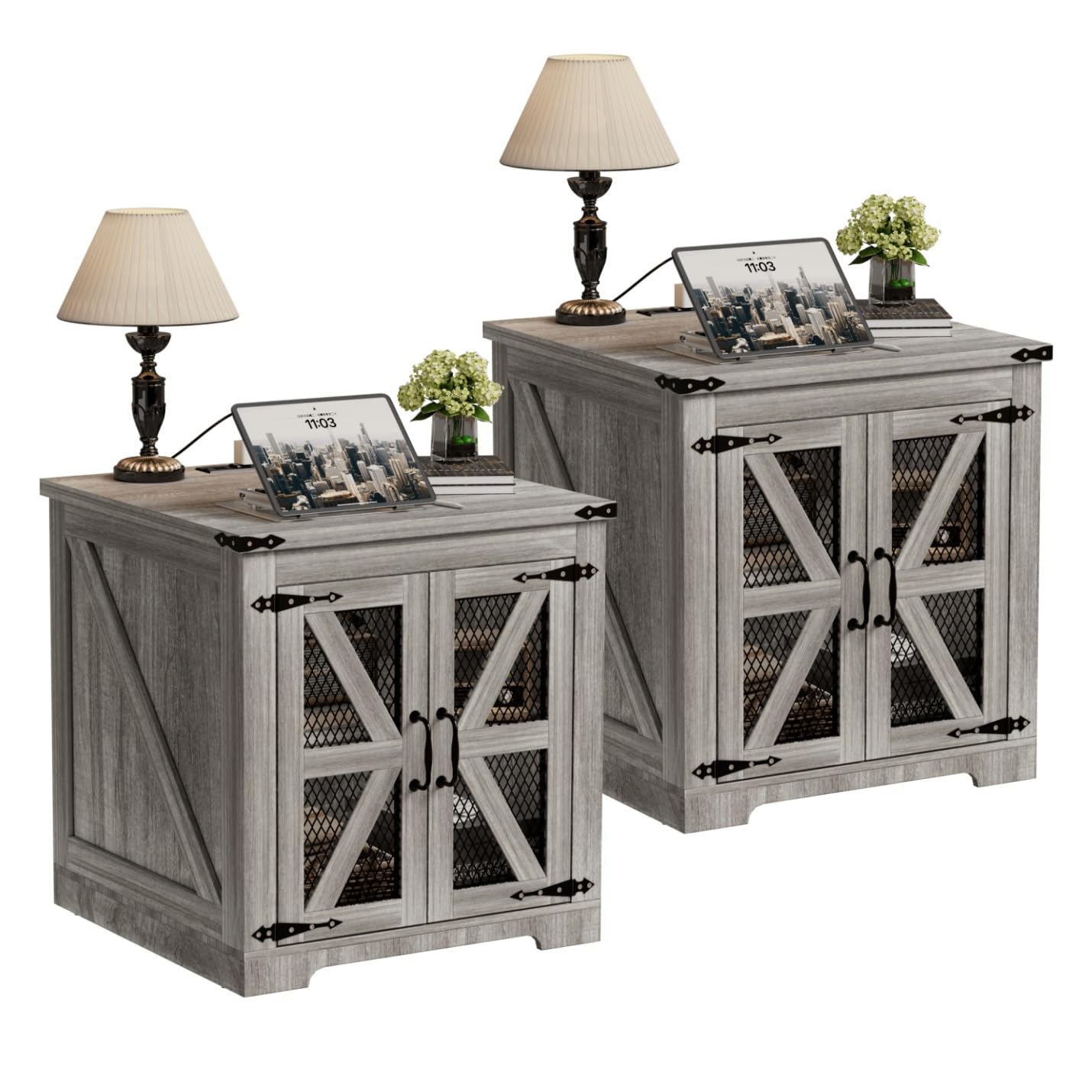 Amazon.com: Set of 2 Farmhouse End Table, 24" Large Sofa Side Table ...