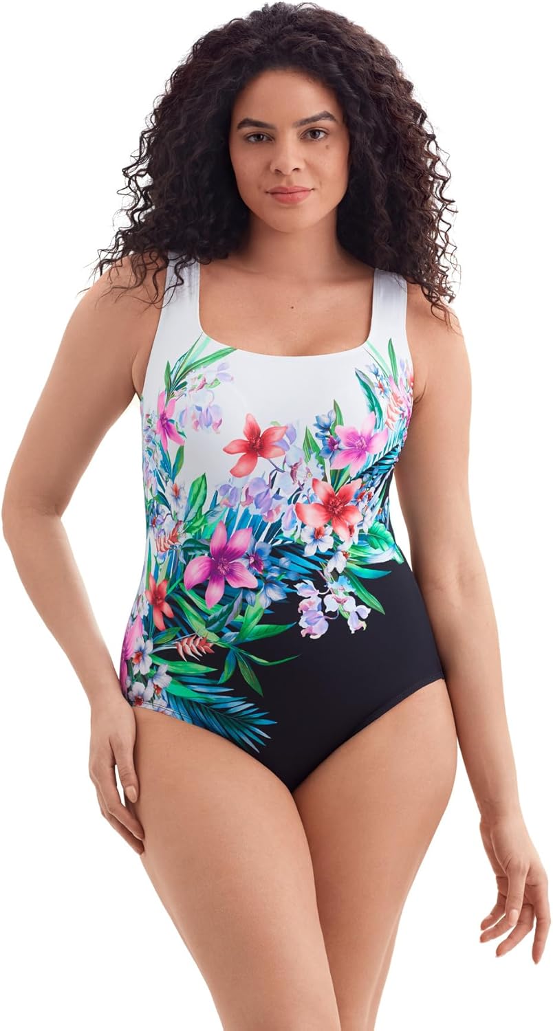 Women's Swimwear Bora Bora Panel Scoopneck Tank One Piece Swimsuit, Multi, 14