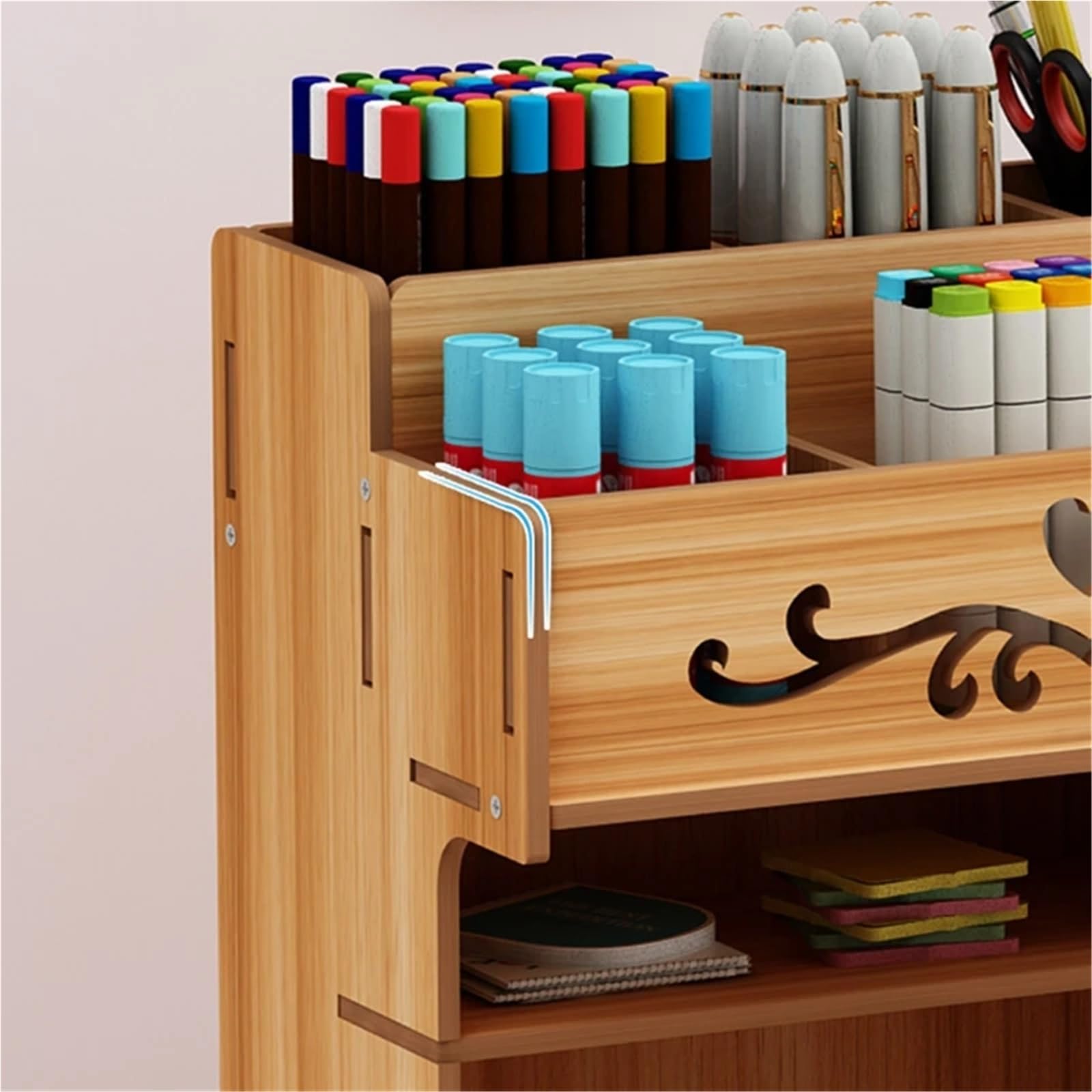 organizador escritorio Wooden Pen Holder With Drawer Multi-Functional Desktop Stationary Pencil Box Home Office Art Supplies Rack(Color 5)