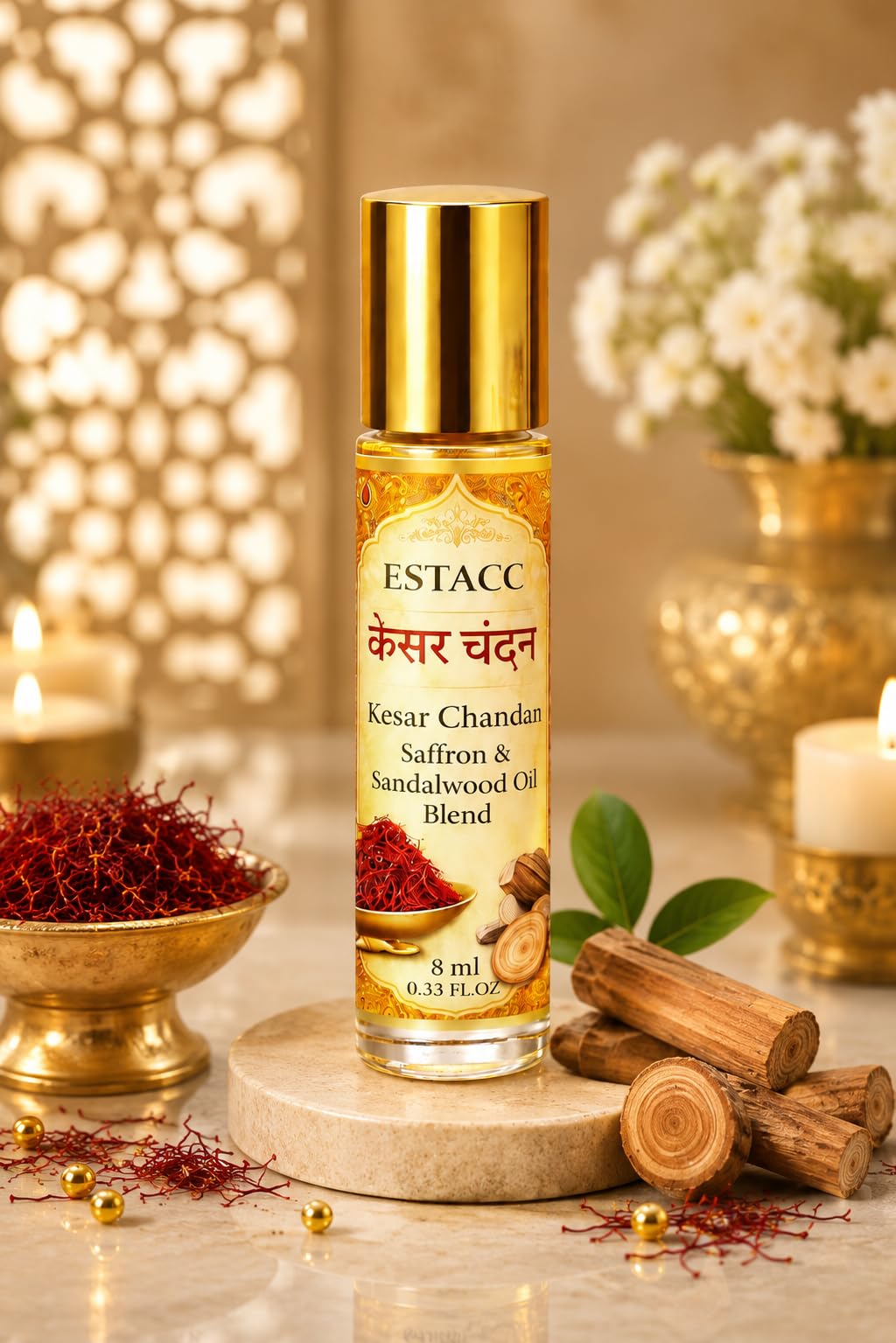 Kesar Chandan Attar, Saffron & Sandalwood Oil Blend, Roll-On, 8 ml, Pack of 2-picture-52