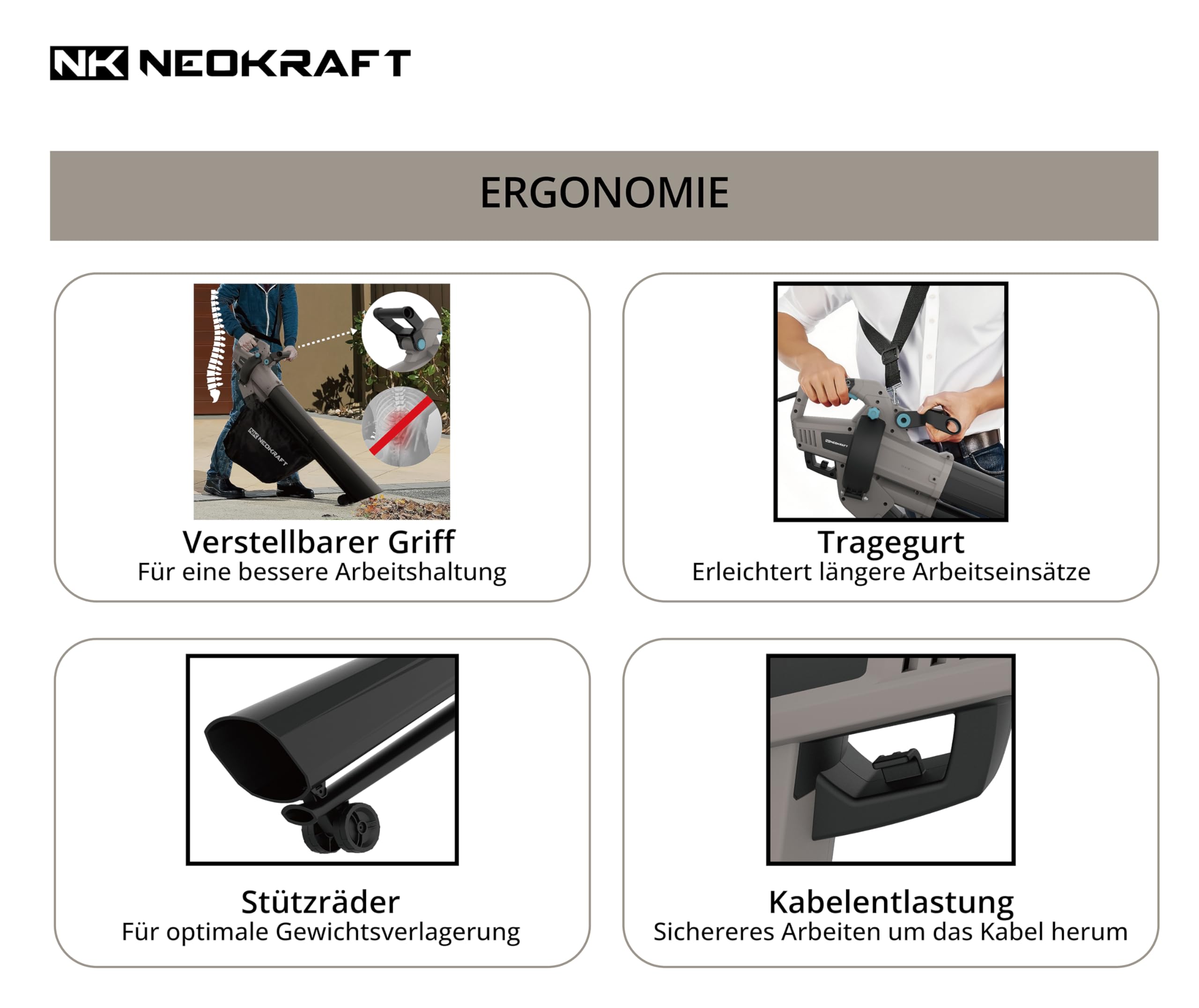 Neokraft Elektro Laubbläser und Laubsauger 3500W mit Häcksler 40L Fangsack