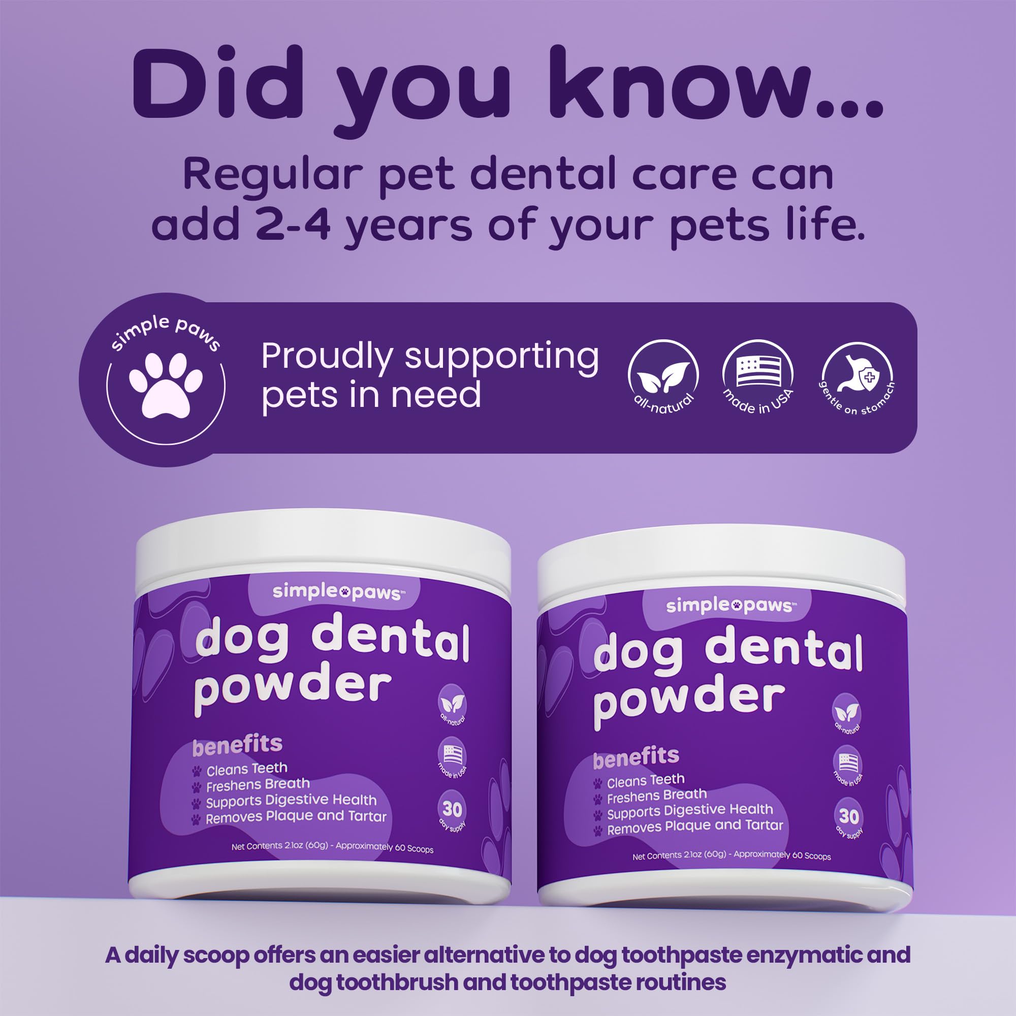 Polvere dentale per cani per la pulizia dei denti - Polvere dentale per | Prevenire l'alito cattivo del cane con probiotici per alito fresco e salute orale - Al gusto di pollo