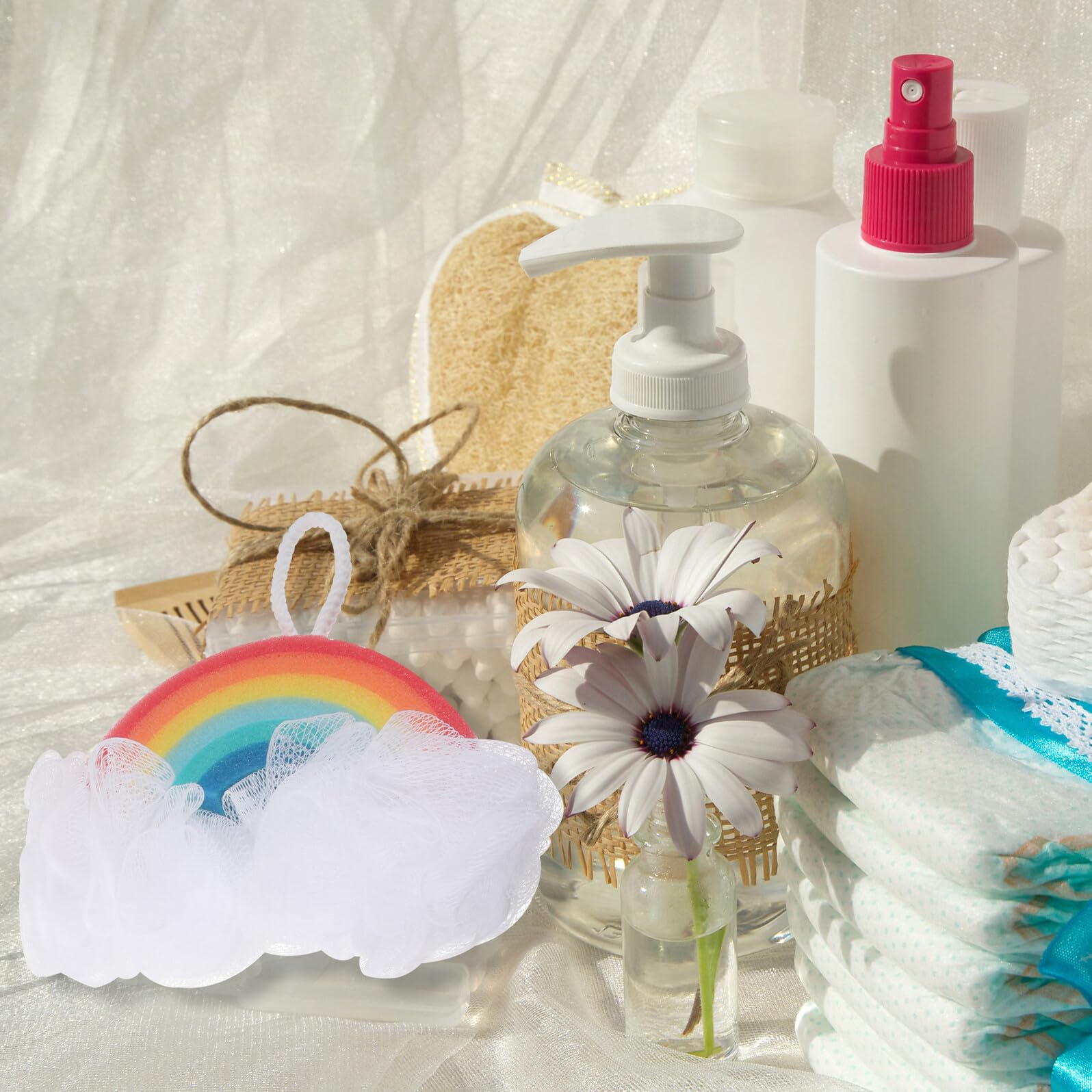 LIFKOME Esponja de Baño Infantil Arcoíris 2 Piezas Esponja Exfoliante para Ducha y Cuidado Corporal Textura Ligera y Espumosa Adecuado para Bebés