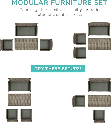 Miniatura 34 de Best Choice Products Juego de muebles de conversación de patio de mimbre al aire libre de 4 piezas para patio trasero con mesa de café, cojines de