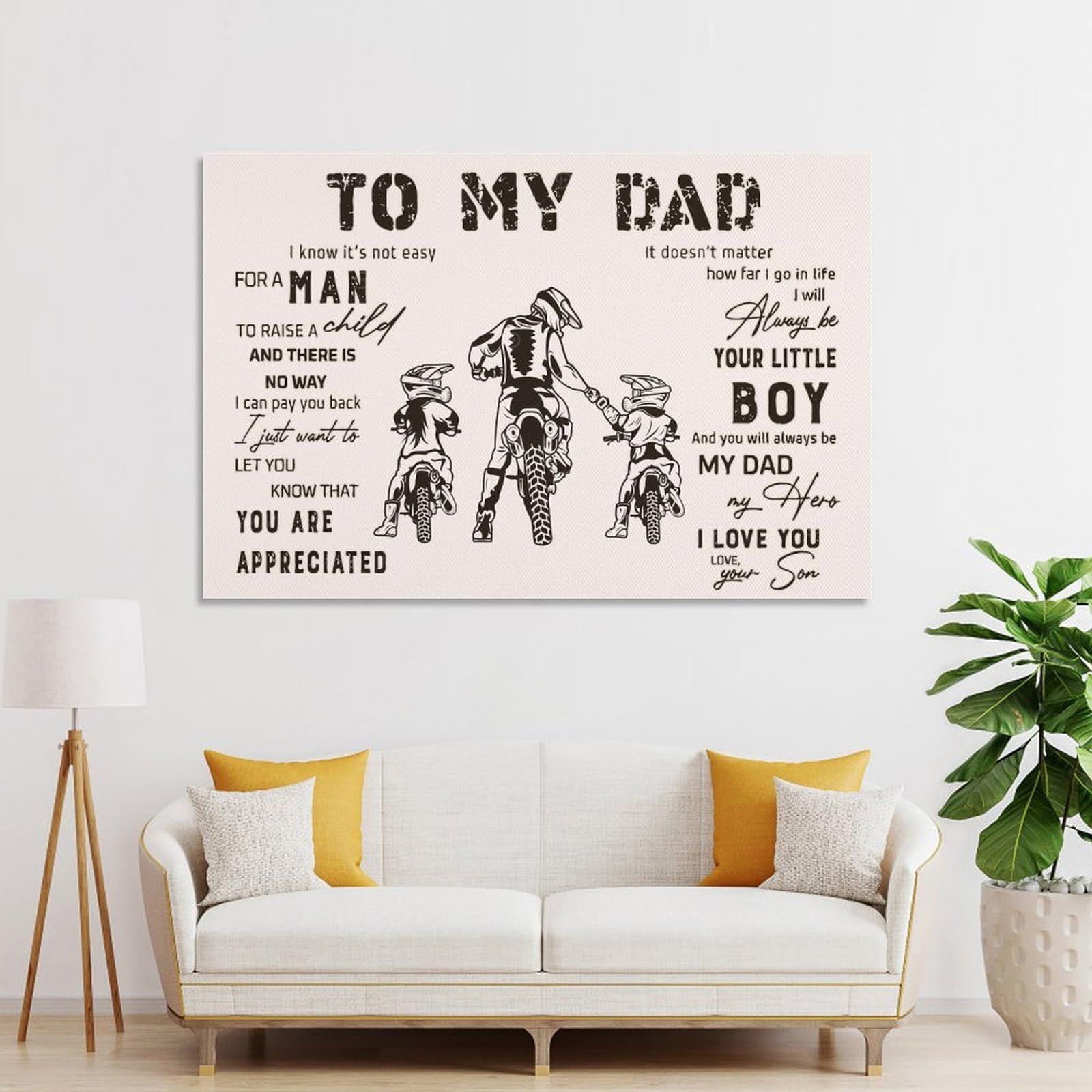 Junmoney to My Dad Father Son Biker Decorative Wall Artwork 16x24inch(40x60cm), for Living Room, Bedroom, Office Or Hallway, Decorative Artwork with Broad Appeal
