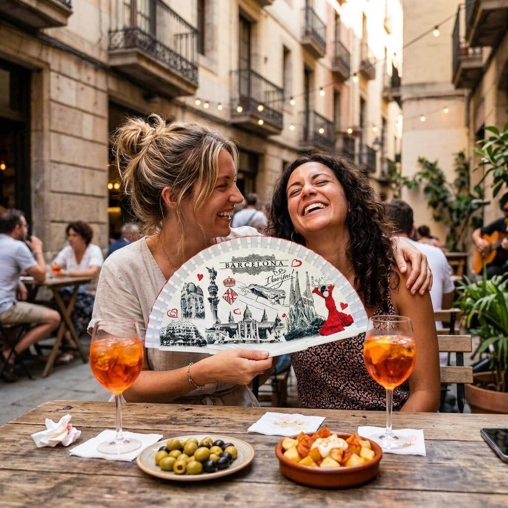 BDM Spanish Wooden Barcelona Fan Inspired by Barcelona and Gaudí | Made in Spain | Travel Souvenir and Original Gift | Mosaic Art Trencadís Style