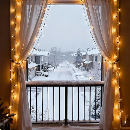 Miniatura 3 de LUCKY SHINE 150 luces LED de Navidad blancas cálidas, certificación UL y grado comercial, cadena de luces de alambre verde de 50 pies, para uso en
